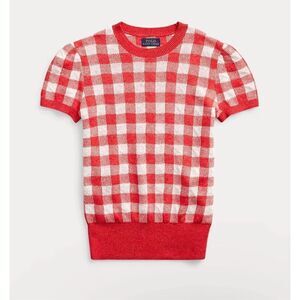 Polo Ralph Lauren Cherry Red Gingham Short-Sleeve Knit Jumper Sweater Large